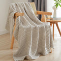 Cozy Fleece 100% Cotton Waffle Weave Blanket, Lightweight Throw Washed Blanket for Bed Sofa Home Decor, Oatmeal, 50"x60" - Lightweight Plush Warm Blanket for All Seasons - Default Title