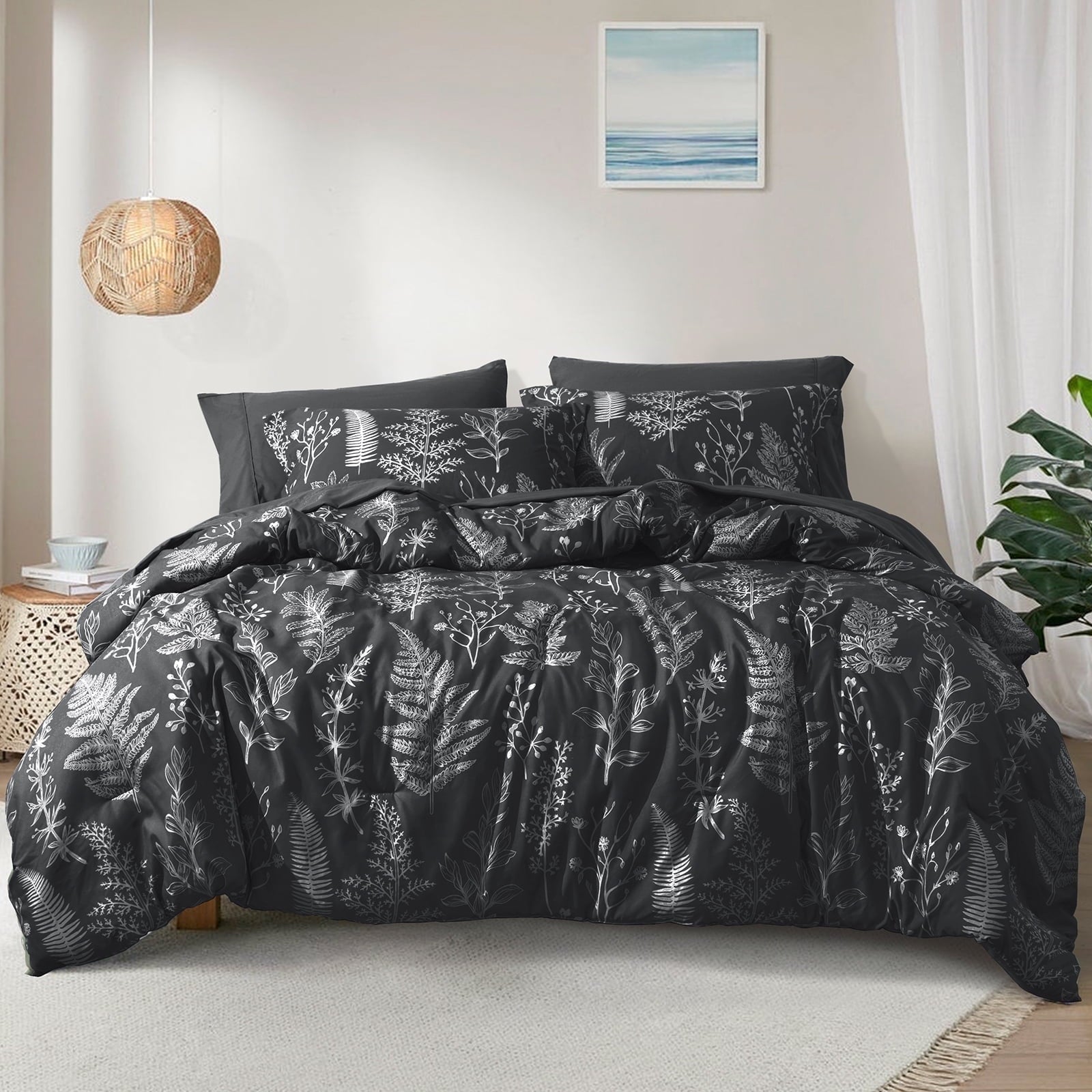 Hypoallergenic Cloud 3 Pieces Printed Comforter Set Queen Size, Lightweight Botanical Floral Bed in a Bag, Ultra Soft Bedding Set with 1 R... - Hypoallergenic Ultra-Fluffy Quilt for Winter - Default Title