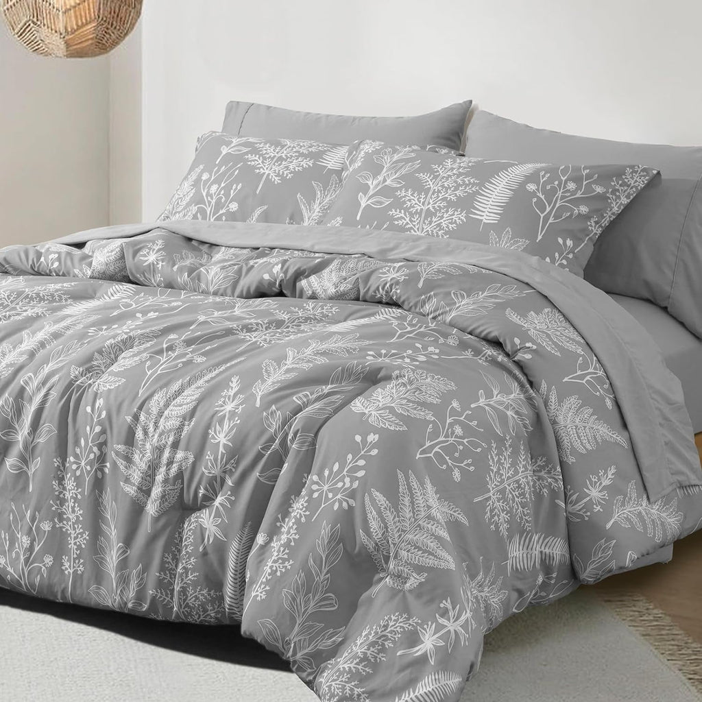 Luxurious Quilted 7 Pieces Printed King Comforter Set, Lightweight Reversible Botanical Bedding Set Include Comforter, Pillow Shams, Fl... - Luxurious Quilted Duvet Cover Set - Default Title