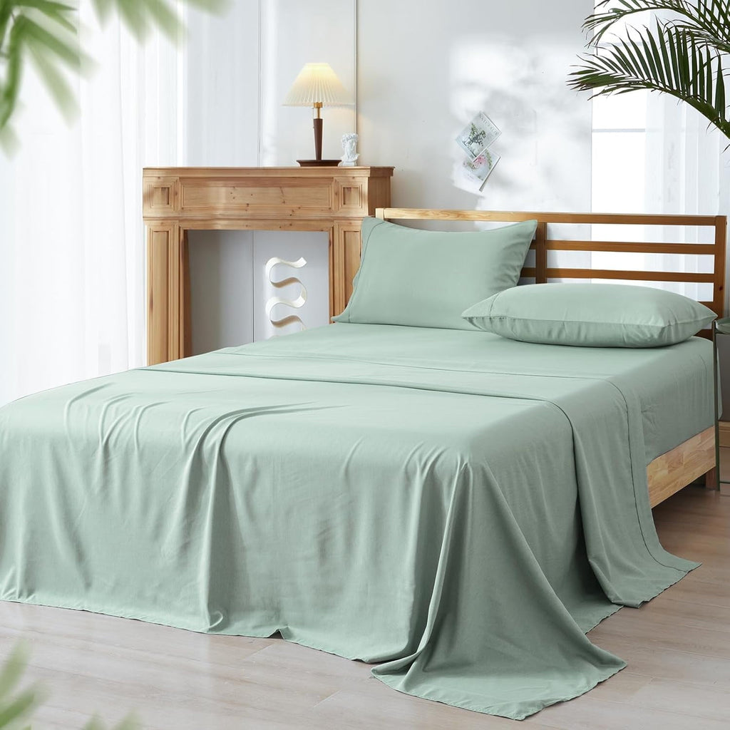 Wrinkle-Resistant Bamboo Bed Sheet Sets, 4 Pieces King Silky Soft Bedding Sheets, 1800 Thread Count 16 Inch Deep Pockets, Sage Green - Luxury Bed Sheet Set with Deep Pockets - Default Title