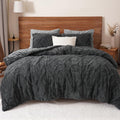 Luxurious Quilted Warm Sherpa Fleece Queen Comforter Set, 3D Tufted Fluffy Dark Grey Bedding for Winter, Soft 3 Pieces Shaggy Bed Set, ... - Luxurious Quilted Duvet Cover Set - Default Title