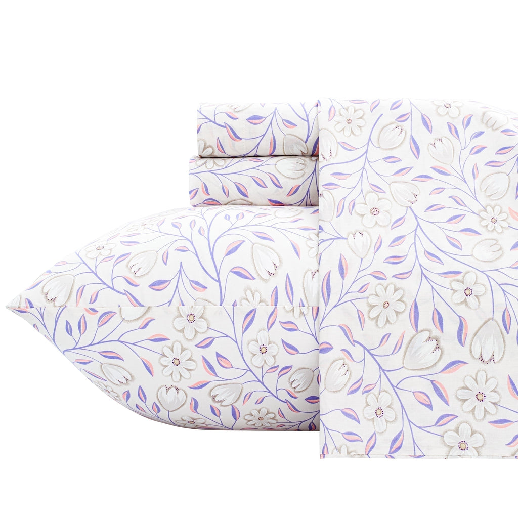 Ultra-Soft 100% Cotton Full Size Sheets,4 Piece Pure Percale Bed Sheets Set Deep Pocket Fits Mattress Upto 15",floral vine pattern - Cooling Hotel Quality Bedding Sheets and Pillowcases - Default Title
