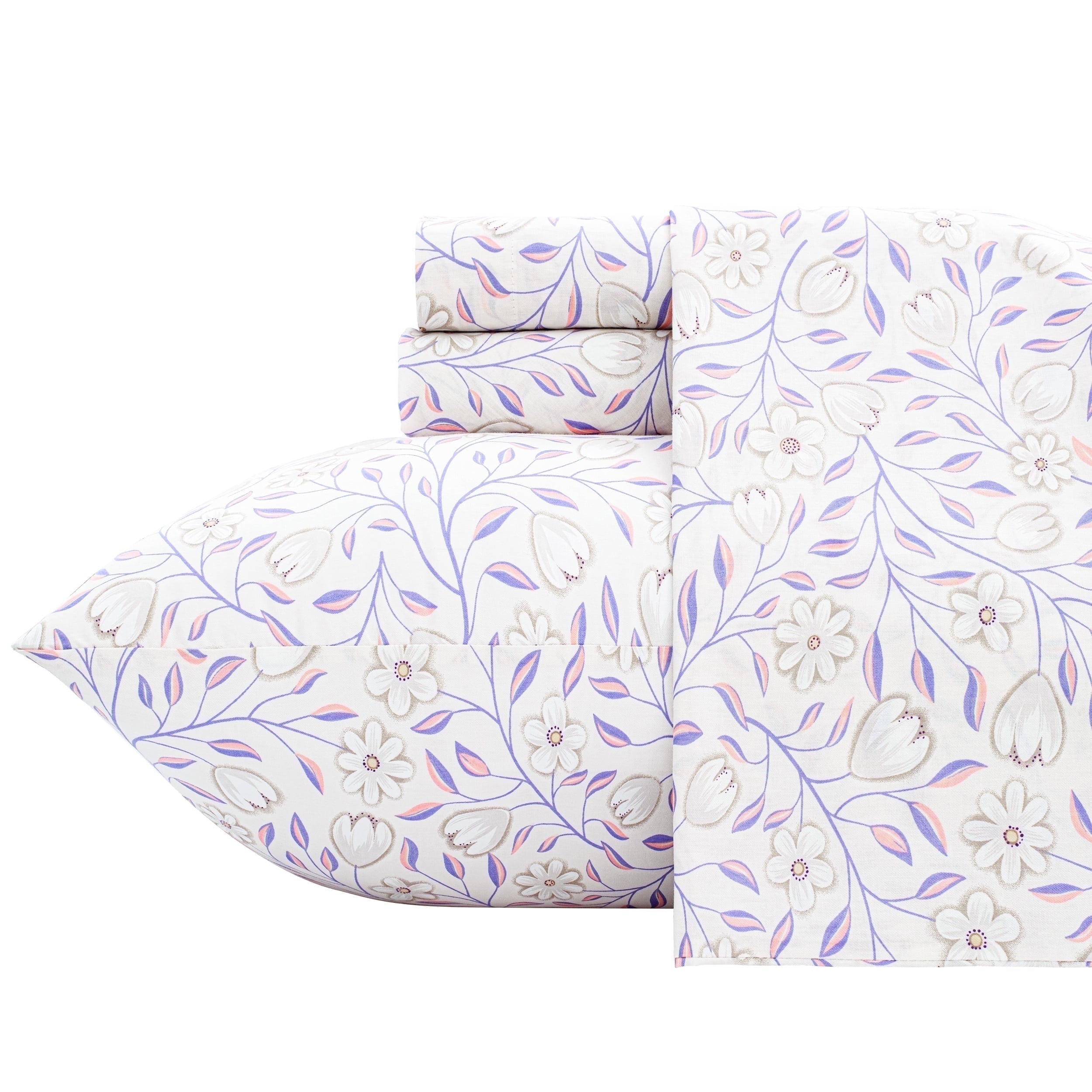 Ultra-Soft 100% Cotton Full Size Sheets,4 Piece Pure Percale Bed Sheets Set Deep Pocket Fits Mattress Upto 15",floral vine pattern - Cooling Hotel Quality Bedding Sheets and Pillowcases - Default Title