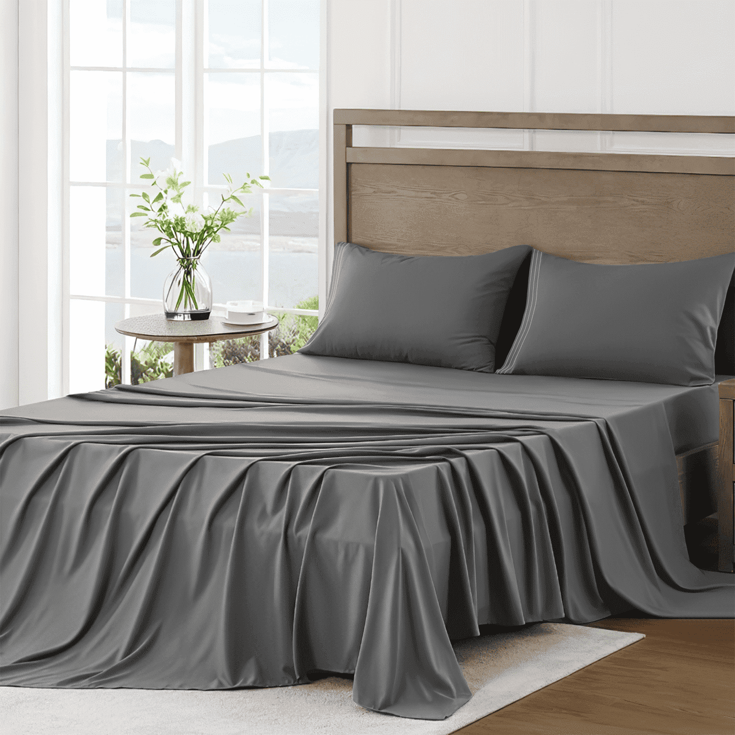 Breathable Luxury 4 Piece Bed Sheet Set, Queen Size Upgraded Cooling Deep Pocket Comfy Breathable Hotel Luxury Bedding, Extra Soft Wrin... - Cooling Hotel Quality Bedding Sheets and Pillowcases - Default Title