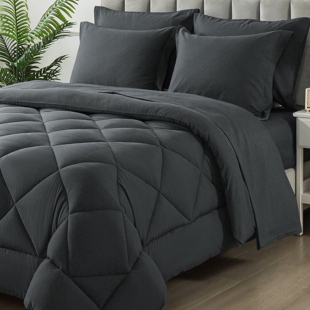 All-Season Queen Bed in a Bag Comforter Set with 7 Pieces - Dark Gray All Season Bedding Sets with Comforter, Pillow Shams, Flat... - All-Season Down Alternative Comforter Insert - Default Title