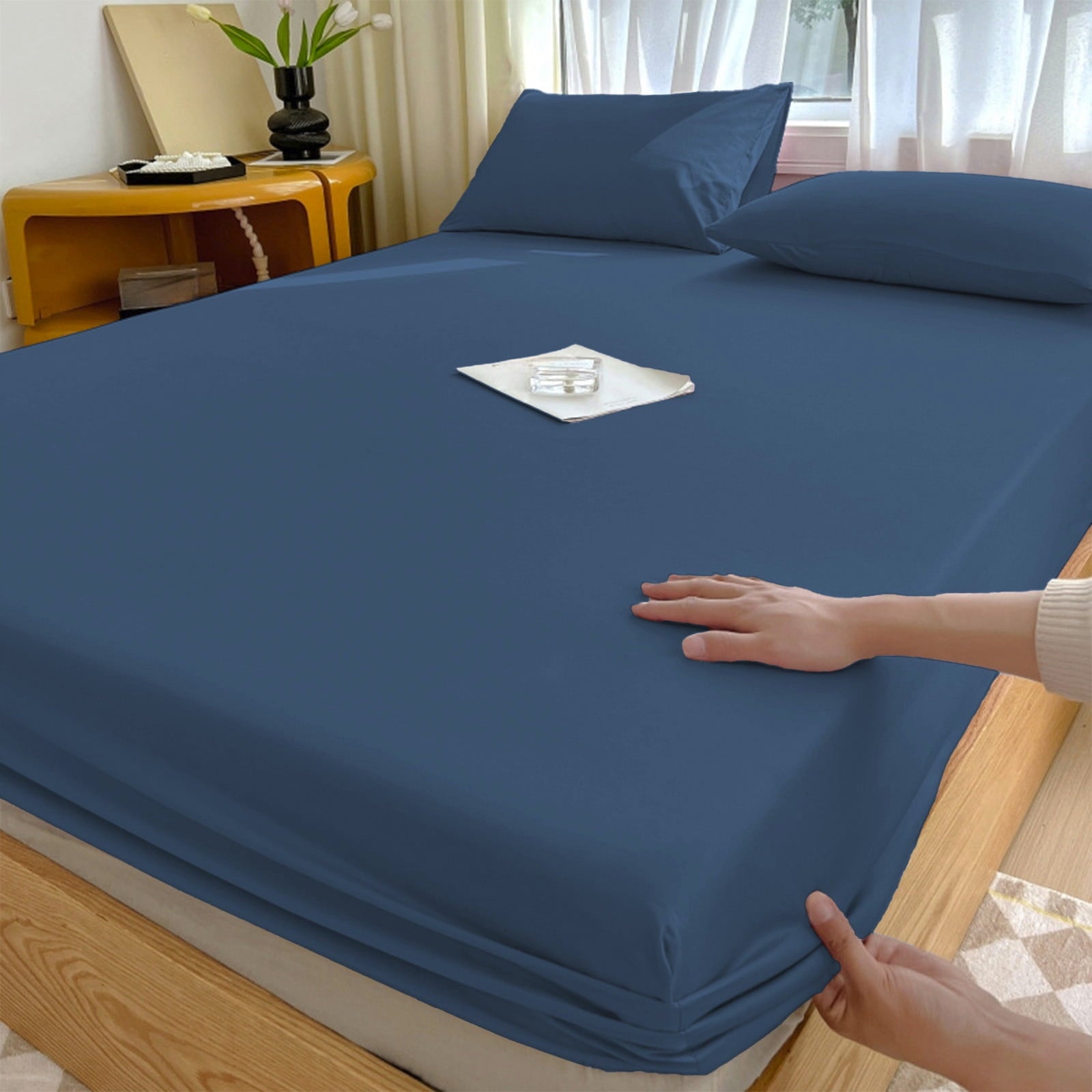 Cooling Sateen Egyptian Cotton Fitted Sheet Queen Size - 400 Thread Count Queen Size Fitted Sheet Only, Extra Soft, Cooling, 15" Dee... - Breathable Egyptian Cotton Flat & Fitted Sheets - Default Title