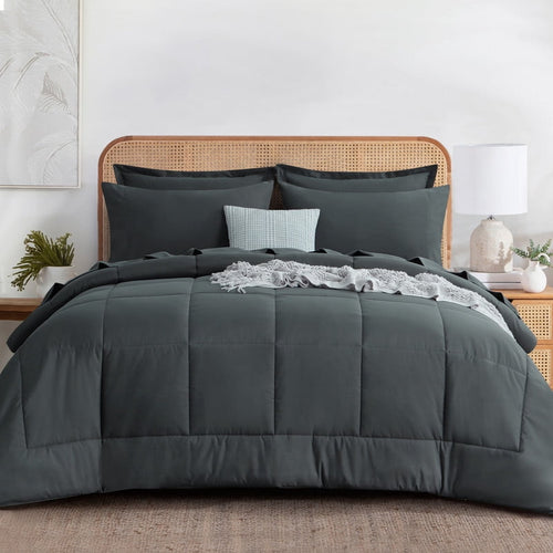 All-Season 7 Pieces Comforter Set with Sheets - Bed in a Bag with Comforter and All Season Sheets, Pillowcases,Dark Gray,Queen - Cloud-Like Soft Lightweight Bed Comforter - Default Title