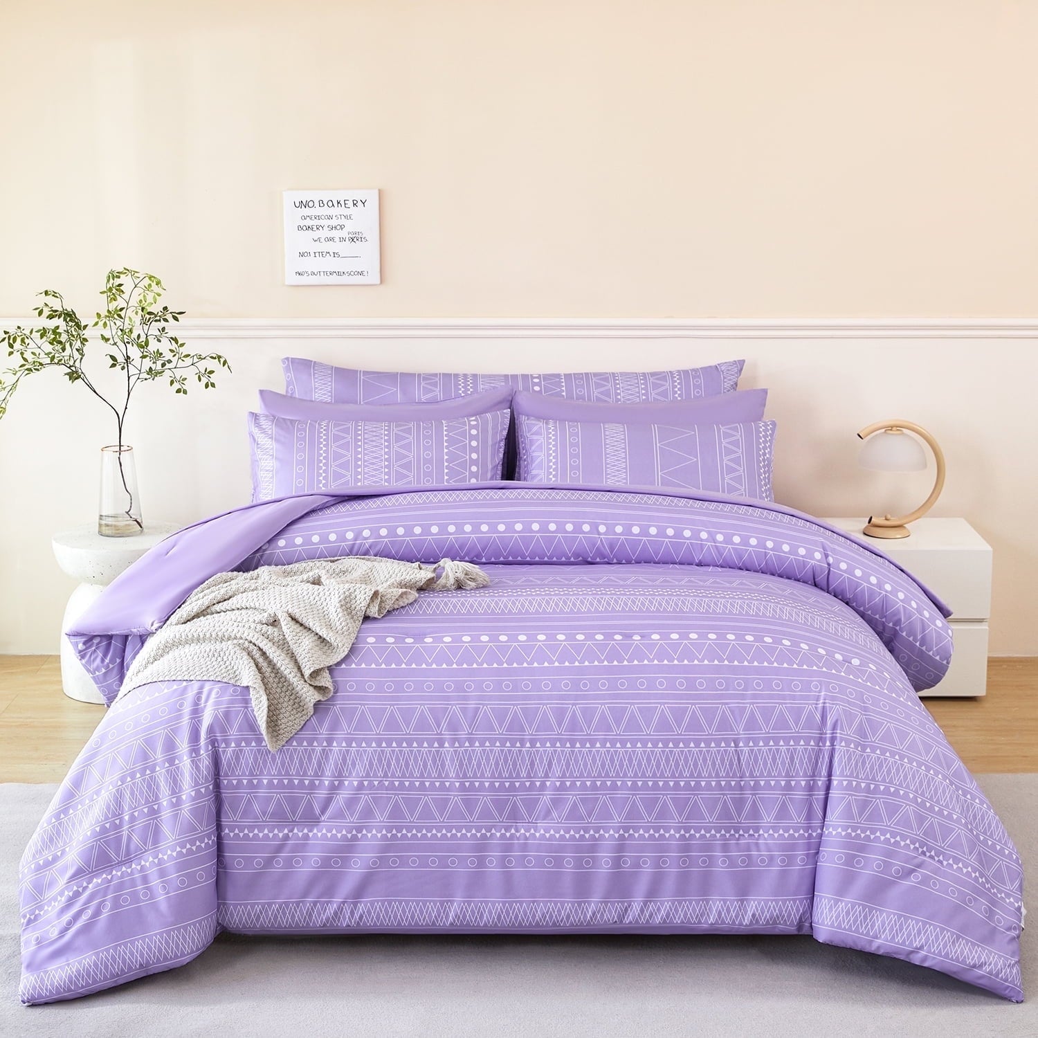Hypoallergenic Cloud 8-Pieces Boho Bedding Set Full Lavender Striped Bed in a Bag for Girls Women Soft Fluffy Purple Comforter Set with Sh... - Cloud-Like Soft Lightweight Bed Comforter - Default Title