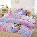 Heavyweight Warmth Faux Rabbit Fur Comforter Set Twin 3Pcs Girls Blue Purple Bedding Set Tie-Dyeing Soft Bed Comforter Set Warm Fuzzy Ki... - All-Season Down Alternative Comforter Insert - Default Title