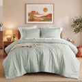 Fluffy Down Alternative Full/Queen Comforter Sets, Reversible 3 Piece Extra Soft Bedding Set, Chambray Print Sage Green Comforter Bed Set wit... - Hypoallergenic Ultra-Fluffy Quilt for Winter - Default Title