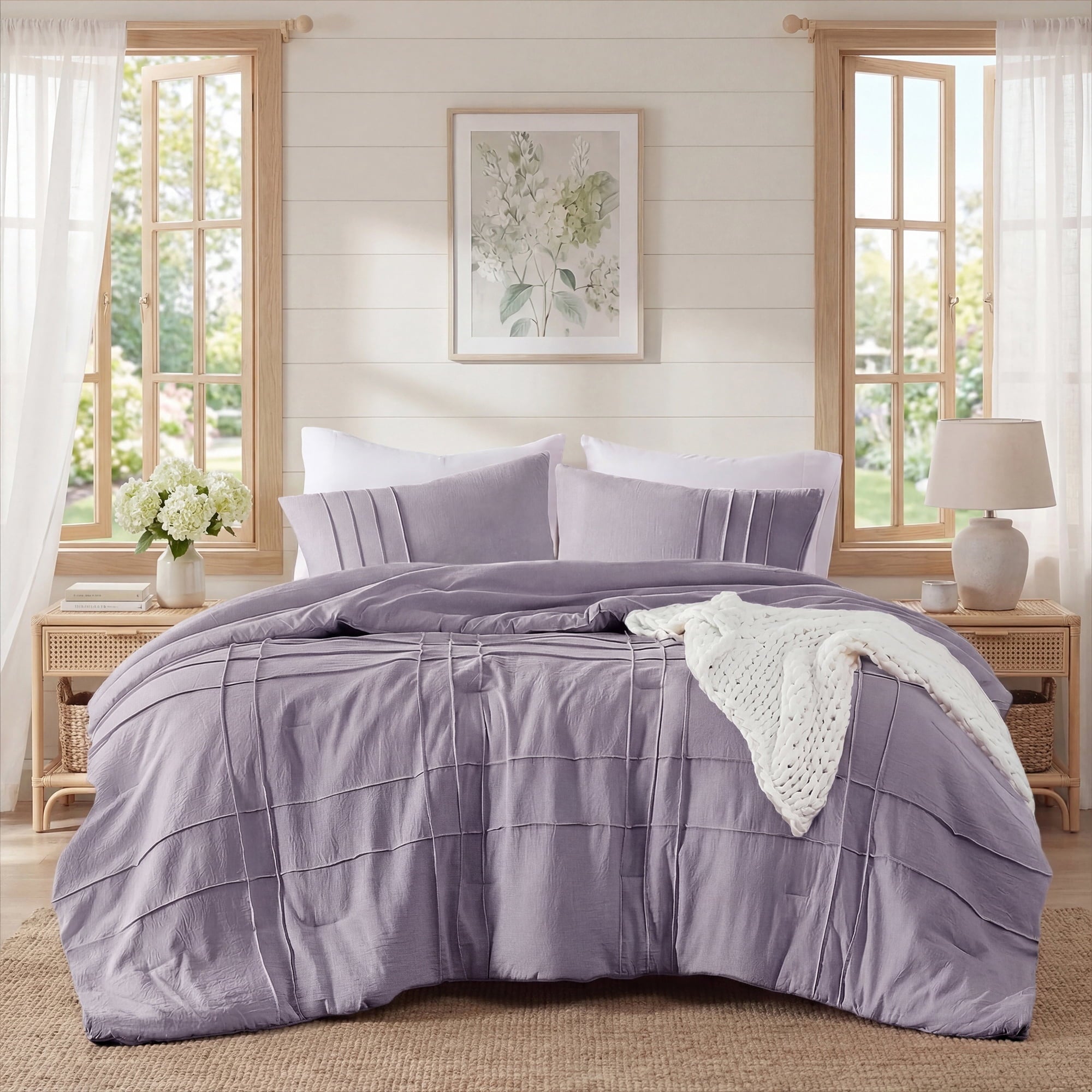 Hypoallergenic Cloud Full/Queen Comforter Set, Boho 3-Piece Pintuck Stitching Bedding Set, Soft Washed Pleated Bed Sets with Pillow Shams,... - All-Season Down Alternative Comforter Insert - Default Title
