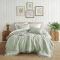 Heavyweight Warmth Full/Queen Comforter Set Sage, 3 Pieces Quilted Ruffle Comforters Full/Queen Size, Solid Bedding Comforters Sets, Gif... - Luxurious Quilted Duvet Cover Set - Default Title