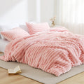 All-Season Full/Queen Size Comforter Set, Fluffy Ribbed Plush Comforter Set, 3-Piece Bedding Set, Pink - Cloud-Like Soft Lightweight Bed Comforter - Default Title