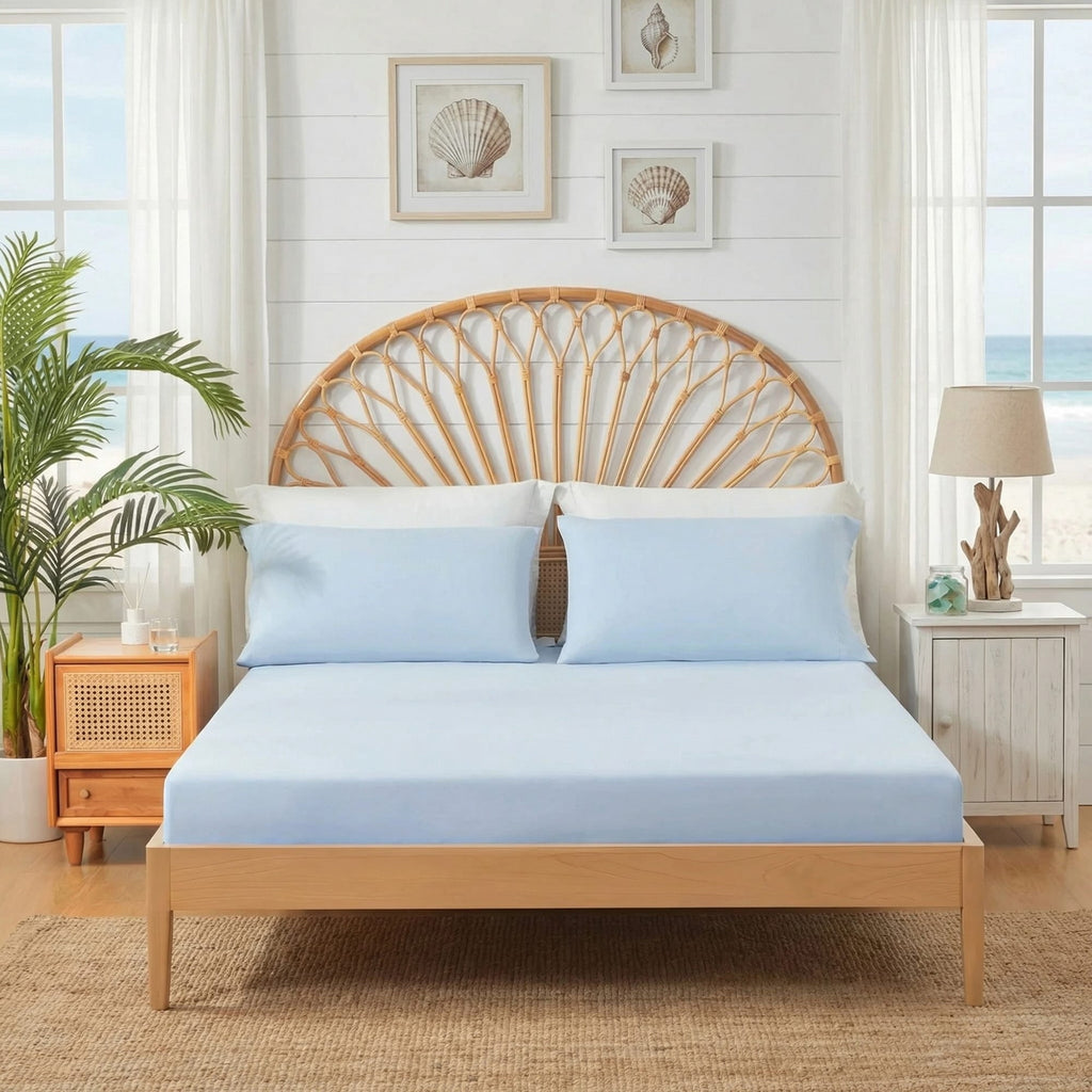 Cooling Sateen Full/QueenSize Sheet Set, 3 Piece Cooling Bed Sheet with Deep Pocket for Hot Sleepers, Ice Blue - Cooling Hotel Quality Bedding Sheets and Pillowcases - Default Title