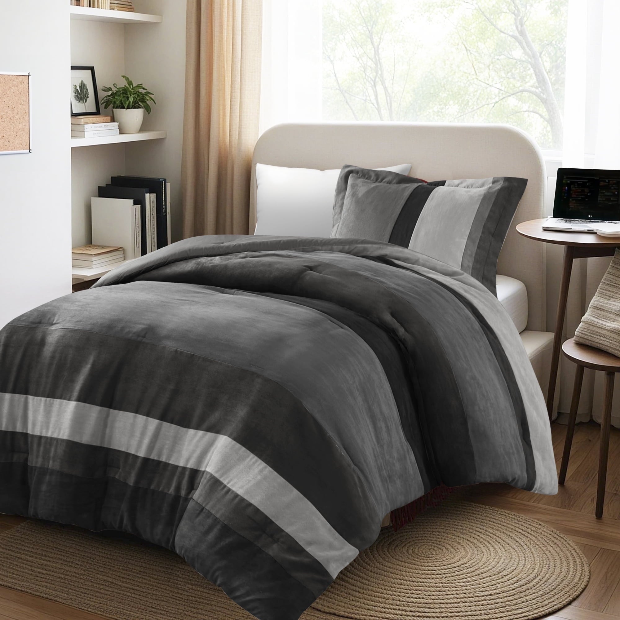 Fluffy Down Alternative Twin/Twin XL Comforter Set Black, 2 Pieces Faux Suede Comforters Twin/Twin XL Size, Pieced Bedding Comforters Sets, C... - Hypoallergenic Ultra-Fluffy Quilt for Winter - Default Title