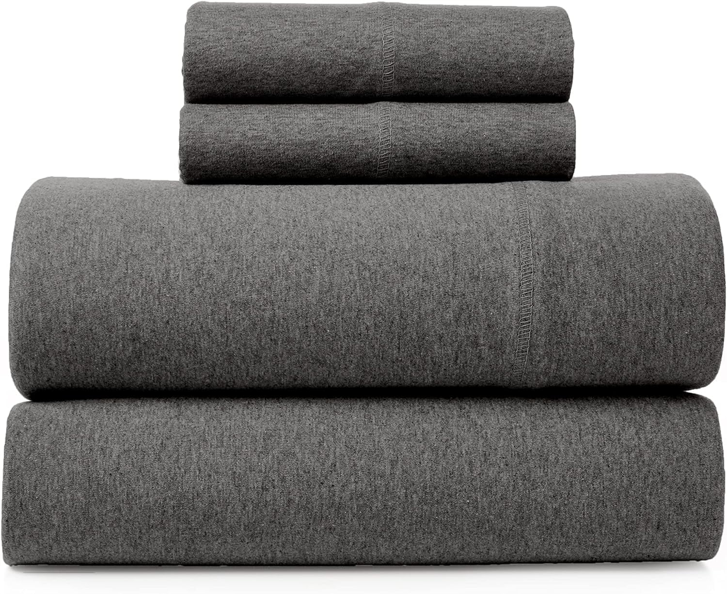 Cooling Sateen Jersey Sheet Set - 4 Pieces Queen Cotton Sheets Set - Stretchable Ultrasoft Luxury Knit Bed Linen (Dark Gray, Queen) - Luxury Bed Sheet Set with Deep Pockets - Default Title