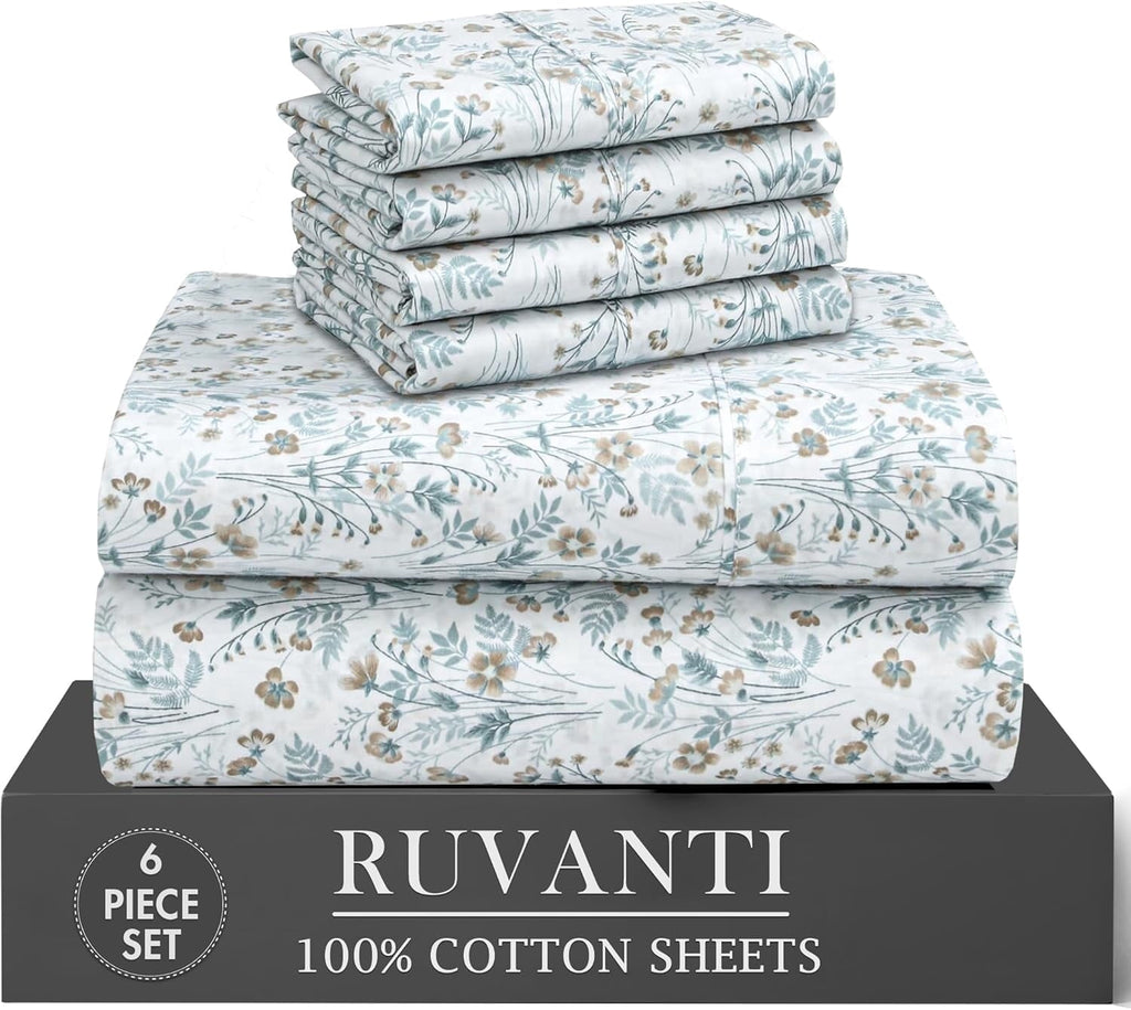 Wrinkle-Resistant 6 Pcs Cotton Sheets - 100% Natural Cotton Soft, Lightweight & Breathable Crispy Percale Bed Sheets, King Size Sheets ... - Breathable Egyptian Cotton Flat & Fitted Sheets - Default Title