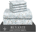 Wrinkle-Resistant 6 Pcs Cotton Sheets - 100% Natural Cotton Soft, Lightweight & Breathable Crispy Percale Bed Sheets, King Size Sheets ... - Breathable Egyptian Cotton Flat & Fitted Sheets - Default Title