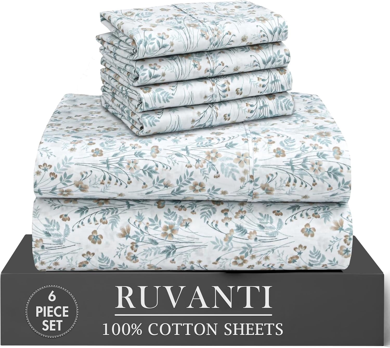 Wrinkle-Resistant 6 Pcs Cotton Sheets - 100% Natural Cotton Soft, Lightweight & Breathable Crispy Percale Bed Sheets, King Size Sheets ... - Breathable Egyptian Cotton Flat & Fitted Sheets - Default Title