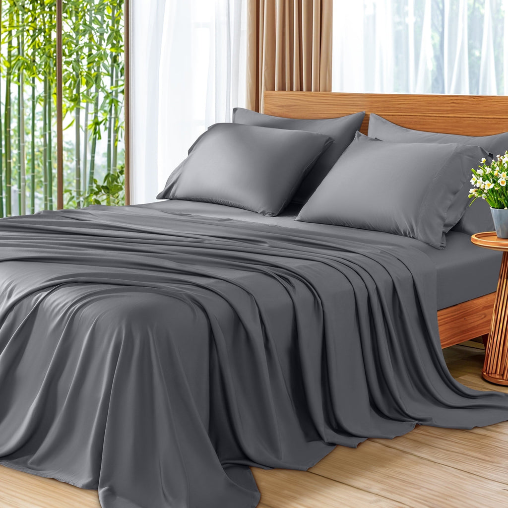 Wrinkle-Resistant 6 Pieces Bamboo Bed Sheets Set, Luxury Rayon Derived - Deep Pockets - Wrinkle Free - Extremely Soft, Queen, Dark Gray - Breathable Egyptian Cotton Flat & Fitted Sheets - Default Title