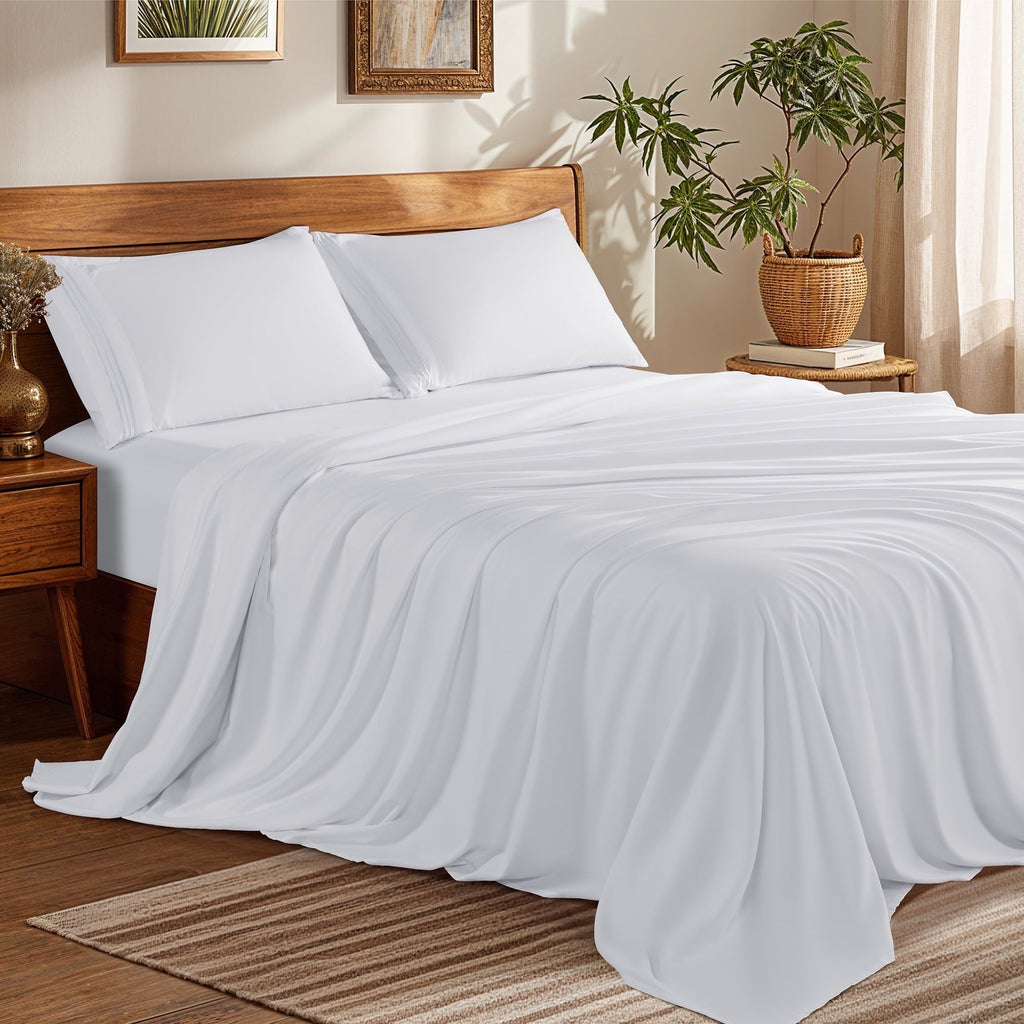Ultra-Soft Bed Sheets Set, Microfiber Deep Pocket 4 Pieces Luxury Soft Sheet Set, Queen, White - Cooling Hotel Quality Bedding Sheets and Pillowcases - Default Title