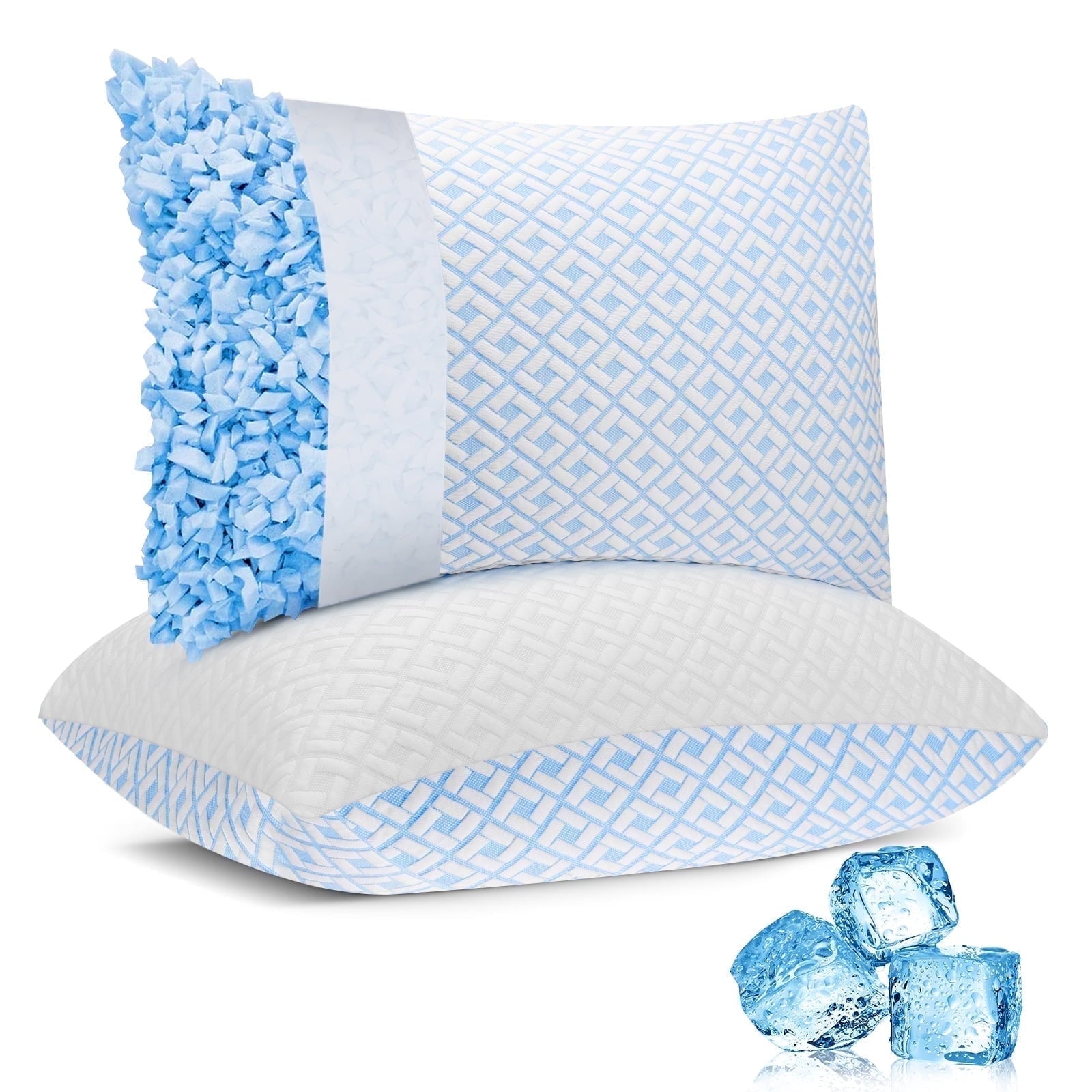 Decorative Plump Cooling Bed Pillows for Sleeping Shredded Memory Foam Pillows Queen Size Set of 2 Pack - Ergonomic Memory Foam Pillow for Neck Pain Support - Default Title