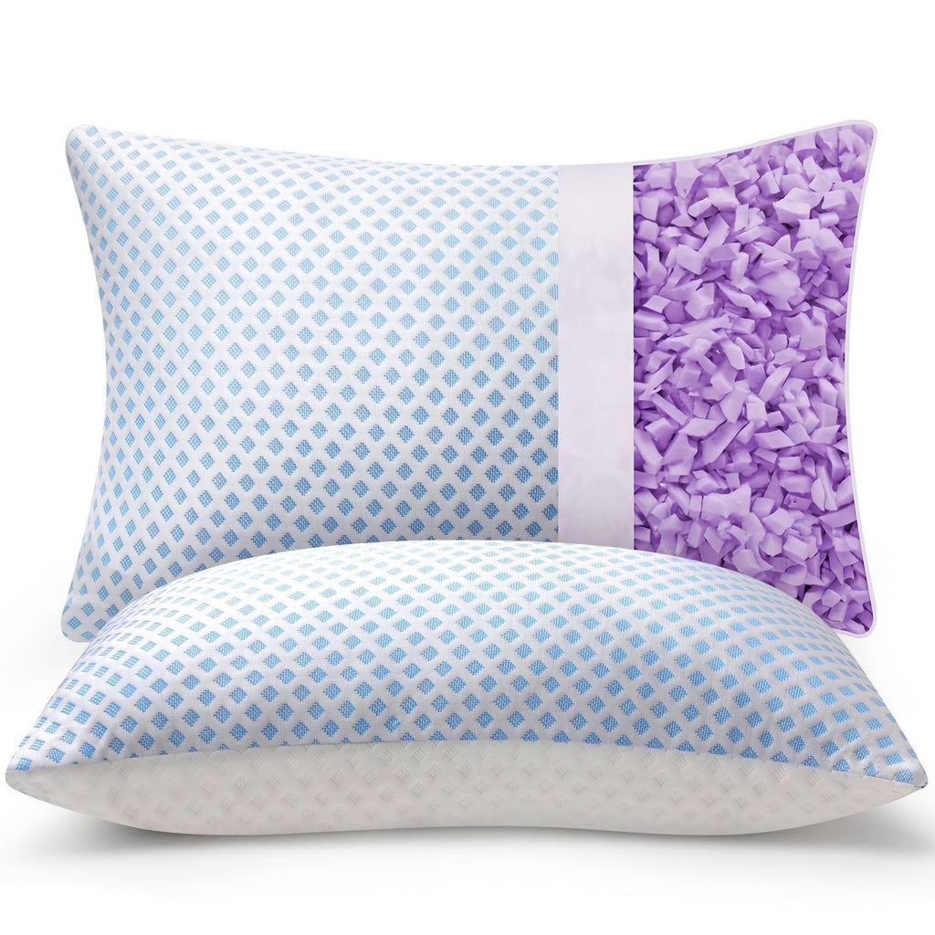 Fluffy Shredded Cooling Pillows for Bed Sleeping Shredded Memory Foam Pillows Queen Size Set of 2 Pack 20 x 30 inches - Orthopedic Shredded Foam Bed Pillow Set - Default Title