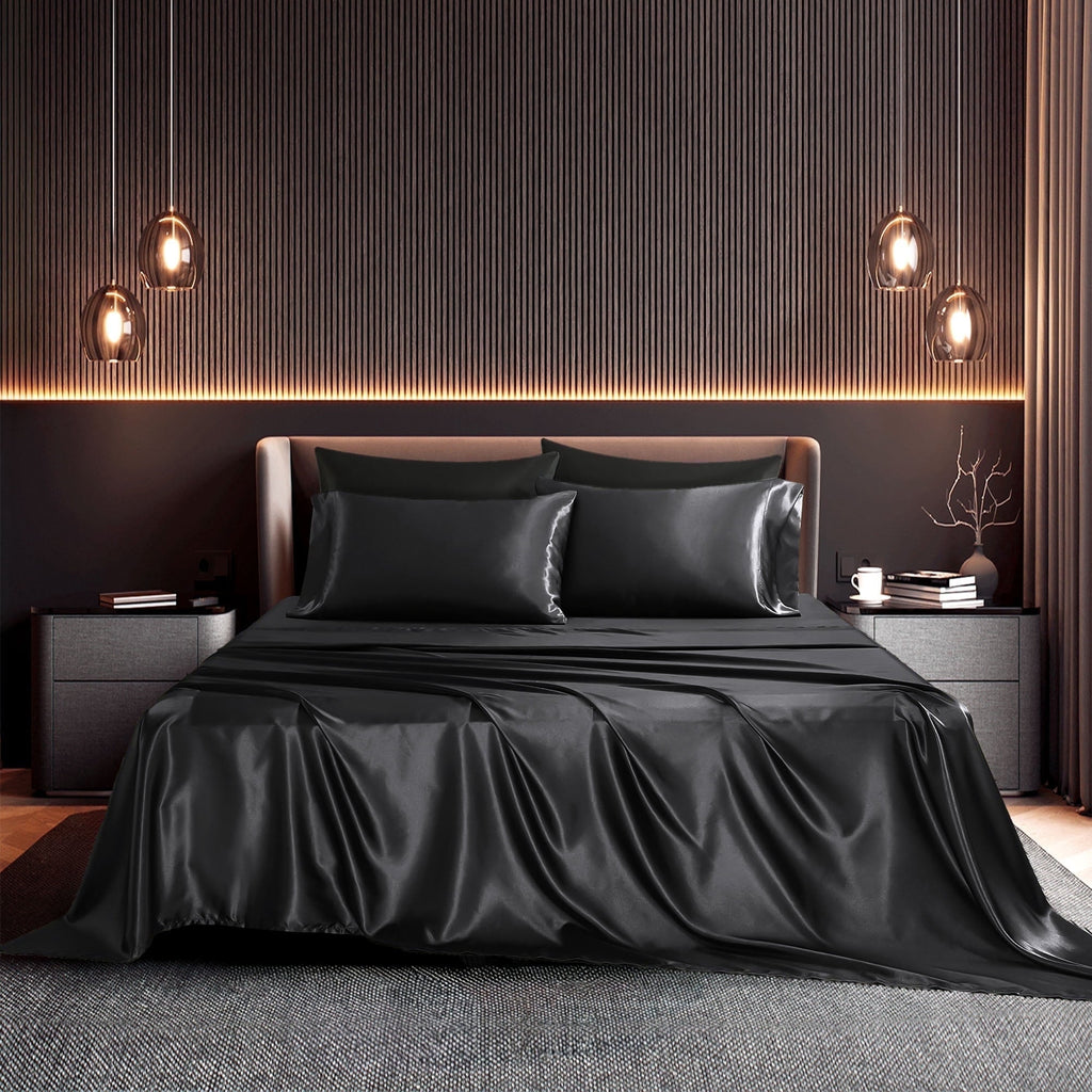 Wrinkle-Resistant Set, Queen, Silky Bed s, 4 Pieces,Black - Luxury Bed Sheet Set with Deep Pockets - Default Title