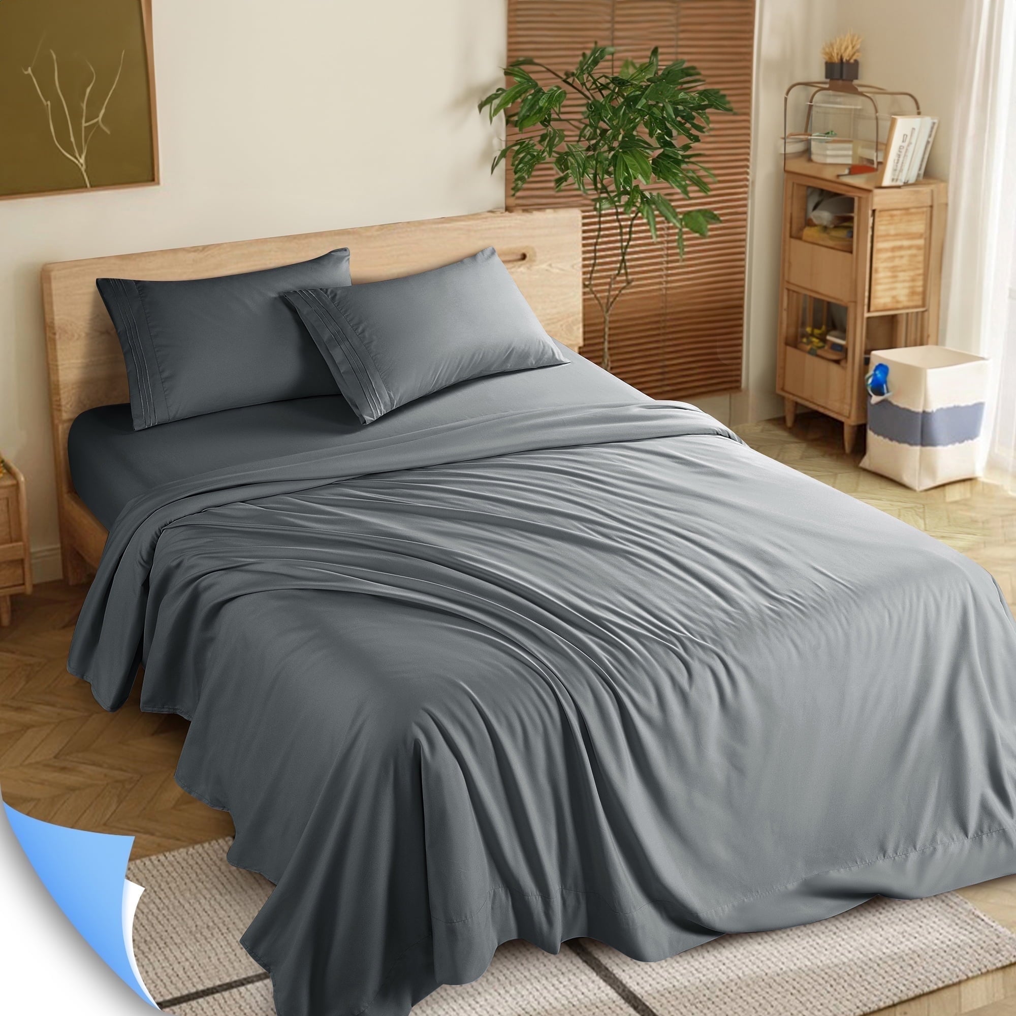 Ultra-Soft Shilucheng 4 Pieces Luxury Bed Sheets Set, Plush Microfiber Bed Sheets, 16" Deep Pocket, Queen, Dark Gray - Cooling Hotel Quality Bedding Sheets and Pillowcases - Default Title