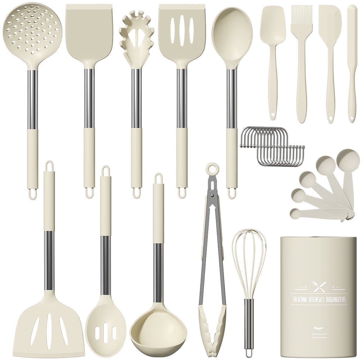Heat-Resistant Silicone Cooking Utensil Set, 30 Pcs Kitchen Utensils Set with Stainless Steel Handle, Food Grade Silicone Spatula Se... - Durable Turner & Ladle Utensil Set for Home Chefs - Default Title