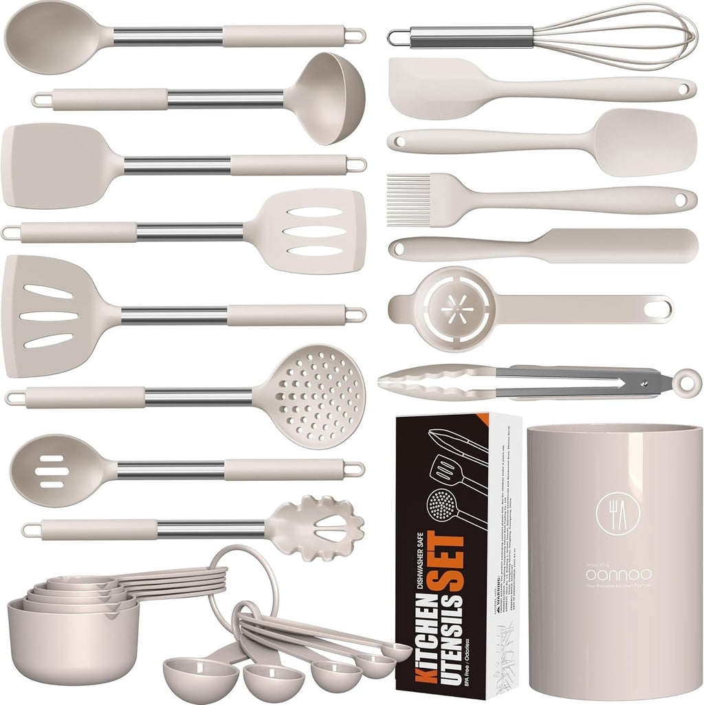 Heavy Duty Large Silicone Cooking Utensils Set - Heat Resistant Kitchen Utensils,Turner Tongs,Spatula,Spoon,Brush,Whisk,Stainles... - High-Precision Culinary Tool for Baking & Cooking - Default Title
