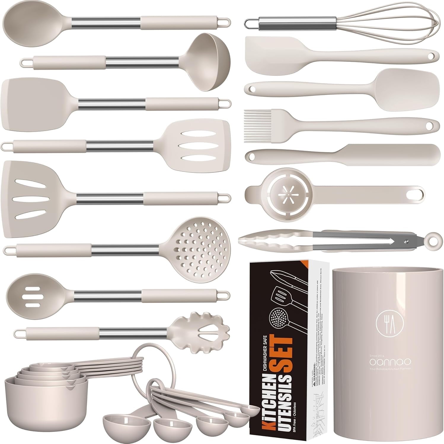 Heavy Duty Large Silicone Cooking Utensils Set - Heat Resistant Kitchen Utensils,Turner Tongs,Spatula,Spoon,Brush,Whisk,Stainles... - High-Precision Culinary Tool for Baking & Cooking - Default Title