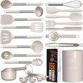 Heat-Resistant Large Silicone Cooking Utensils Set - Heat Resistant Kitchen Utensils,Turner Tongs,Spatula,Spoon,Brush,Whisk,Stainles... - Durable Turner & Ladle Utensil Set for Home Chefs - Default Title