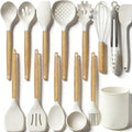 Seamless One-Piece 14-Piece Silicone Cooking Utensils Set, Non-Stick Kitchen Utensil Set for Baking, Flipping, Mixing, White - Premium Stainless Steel Cooking Utensil for Non-Stick Pots - Default Title