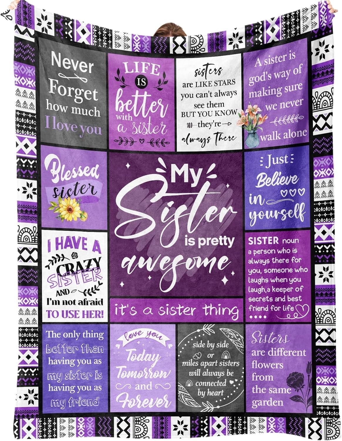 Reversible Sherpa Sister Gifts Blanket, Sister Gifts , Happy Birthday Gifts for Sister, Unique Sister Gifts for My Dear Sister on Mothe... - Cozy Fleece Throw Blanket for Couch & Bed - Default Title