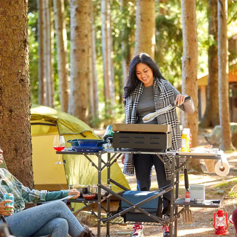 Portable Culinary Slim-Fold Cook Station - Choice 575 - Heavy-Duty Stainless Steel Camp Cooking Gear Detail
