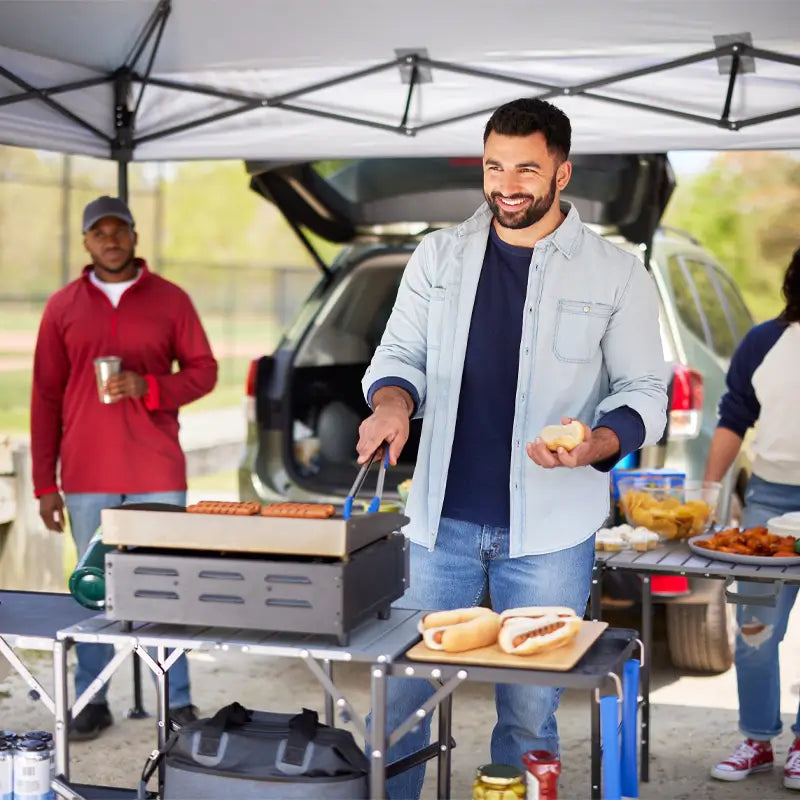 Portable Culinary Slim-Fold Cook Station - Choice 575 - Heavy-Duty Stainless Steel Camp Cooking Gear Detail