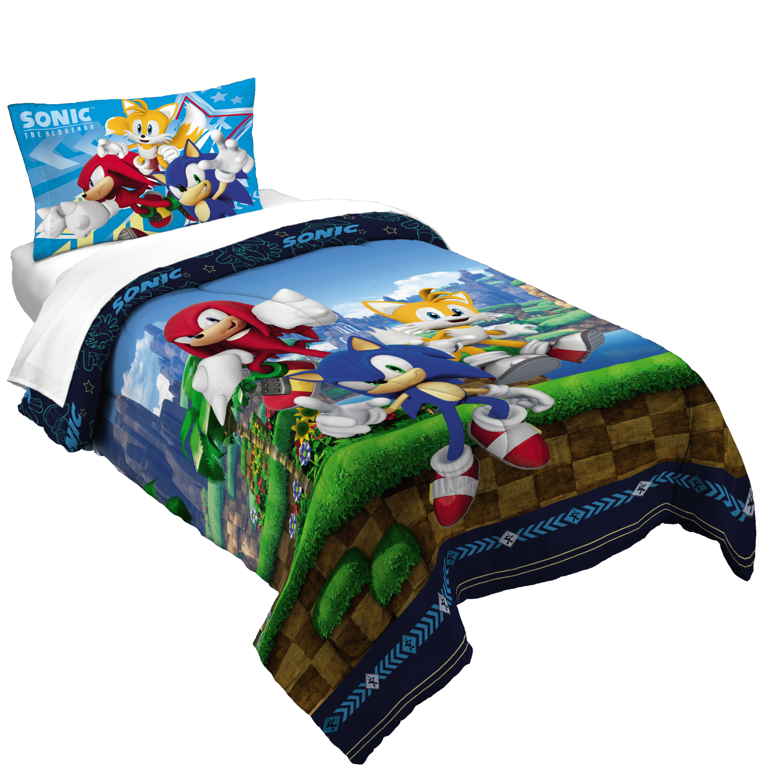 Heavyweight Warmth Sonic the Hedgehog Kids 2 Piece Blue Green Reversible Comforter and Pillowcase set, Twin/full - Luxurious Quilted Duvet Cover Set - Default Title