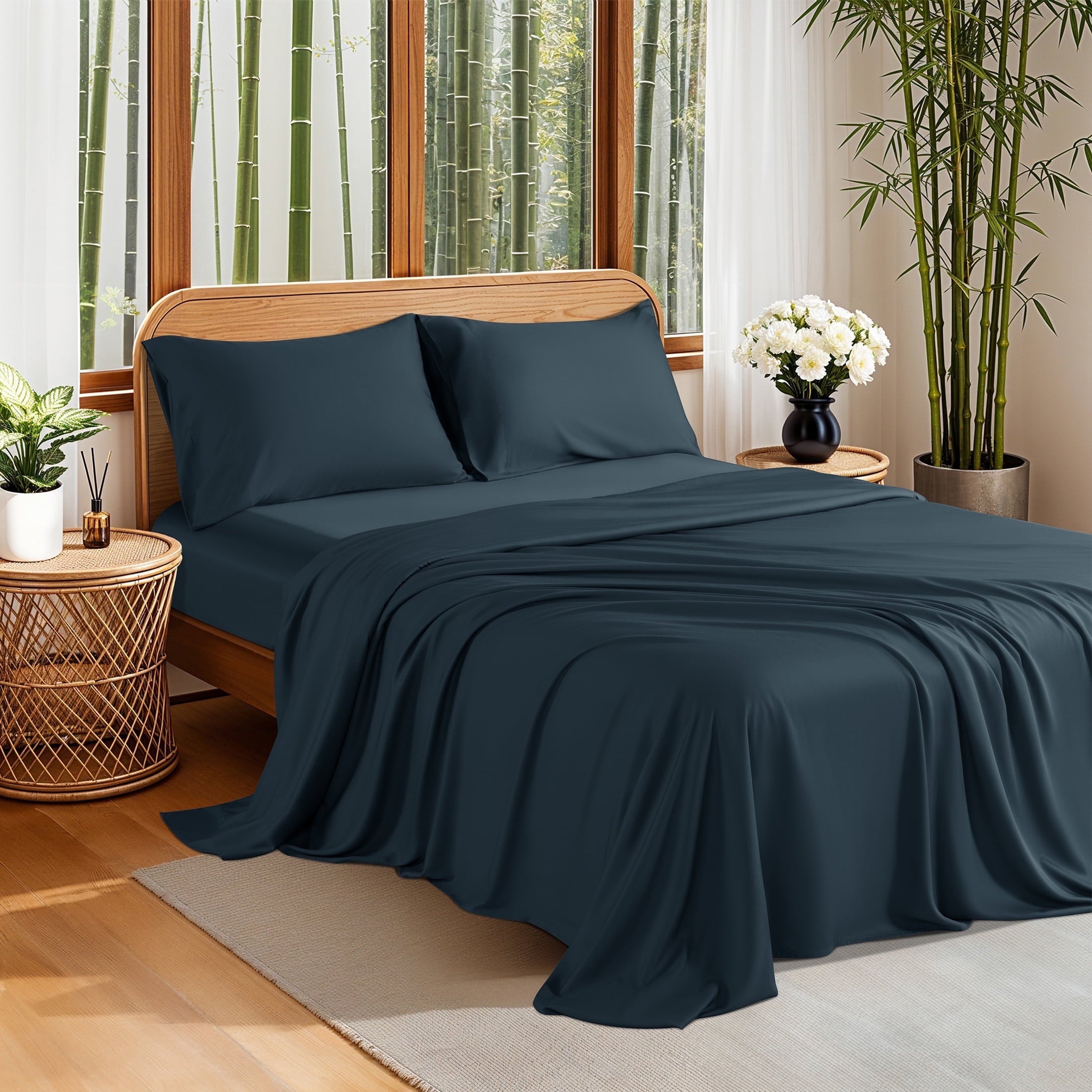 Wrinkle-Resistant 100% Organic Luxurious Bamboo Sheets, Queen Sheet Set 4-Piece with 16" Deep Pocket, Silky Smooth Luxury Bed Sheets, N... - Breathable Egyptian Cotton Flat & Fitted Sheets - Default Title