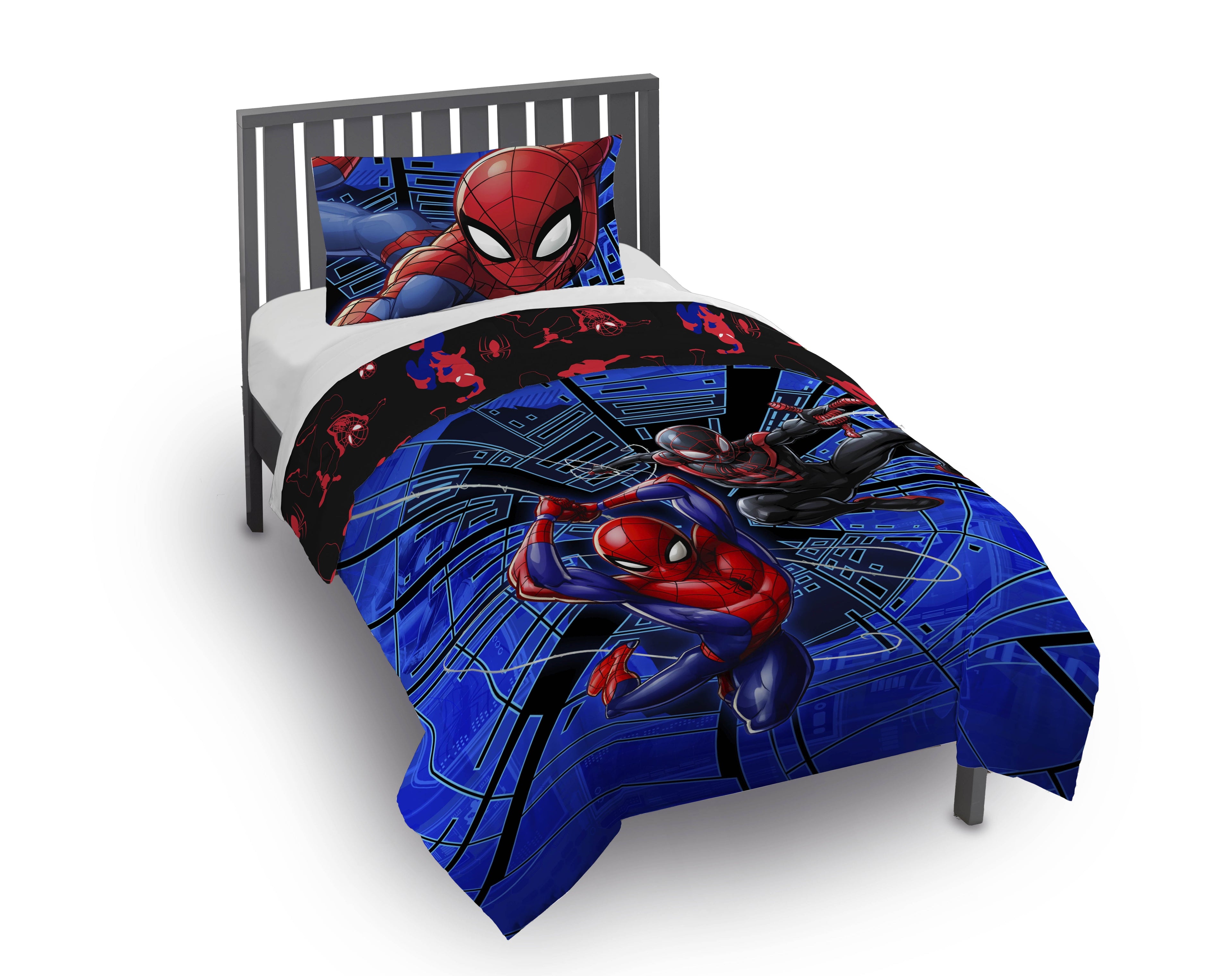 Heavyweight Warmth Spiderman Techno City Kids 2 Piece Blue Reversible Comforter and Pillowcase Set, Twin/Full - Cloud-Like Soft Lightweight Bed Comforter - Default Title