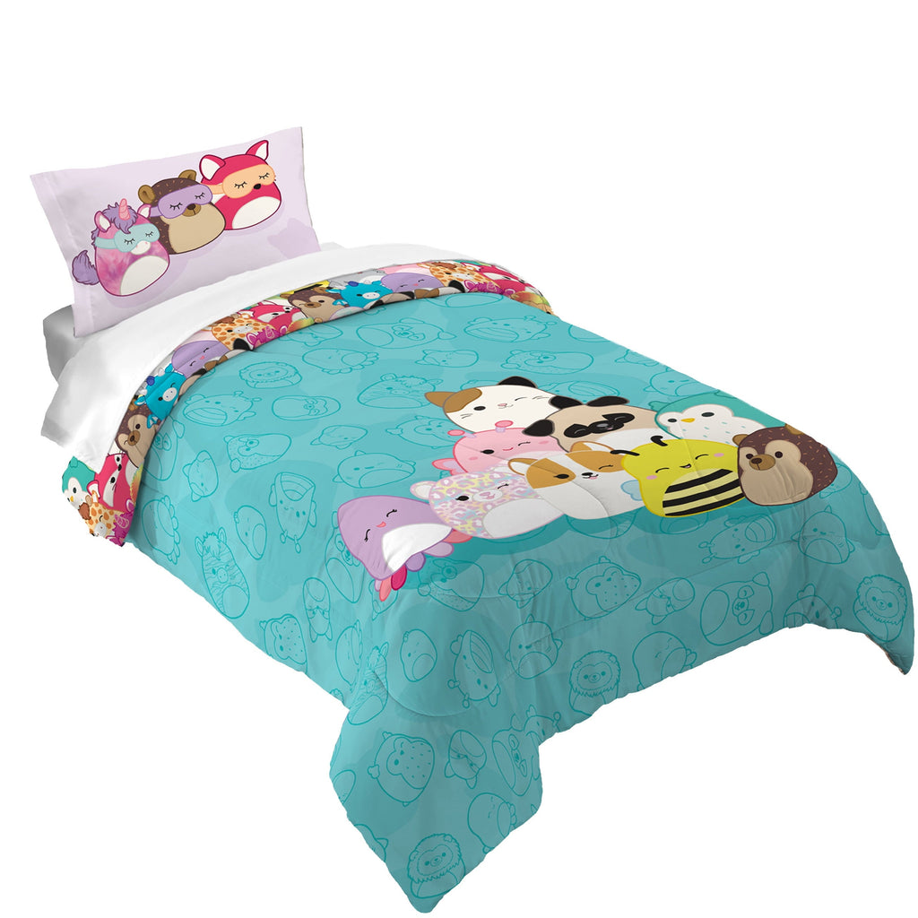 All-Season Squishmallows Kids 2 Piece Teal Blue Reversible Comforter and Pillowcase set, Twin/full - Cloud-Like Soft Lightweight Bed Comforter - Default Title