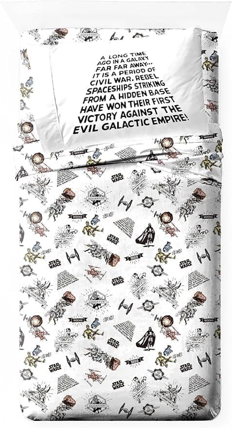 Premium Egyptian Cotton T-Shirt Comic 3 Piece Twin Size Bed Sheets Set - Disney Space Theme Bedding - Breathable Egyptian Cotton Flat & Fitted Sheets - Default Title
