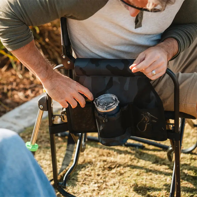 Patented Spring-Action Stowaway Rocker - Choice 794 - Heavy-Duty Kickback Rocker with Beverage Holder Detail