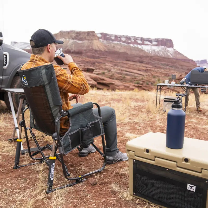 Patented Spring-Action Stowaway Rocker - Choice 794 - Heavy-Duty Kickback Rocker with Beverage Holder Detail