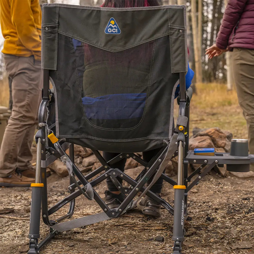 Patented Spring-Action Stowaway Rocker with Side Table - Choice 253 - Freestyle Rocker Portable Outdoor Folding Chair Detail