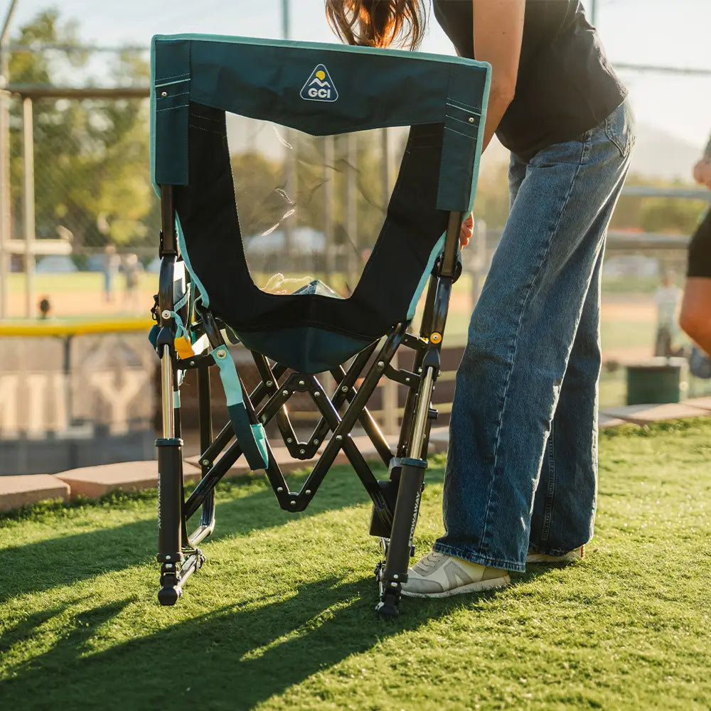 Patented Spring-Action Stowaway Rocker with Side Table - Choice 253 - Freestyle Rocker Portable Outdoor Folding Chair Detail