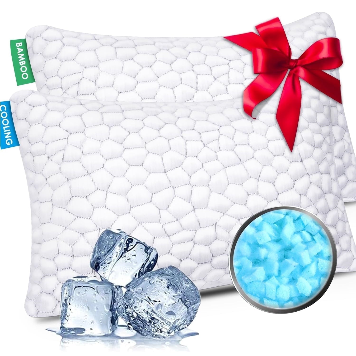 Ergonomic Memory Foam Cooling Bed Pillows Queen Size Set of 2, Shredded Memory Foam Pillows for Sleeping 2 Pack, Adjustable Soft Firm Pillo... - Orthopedic Shredded Foam Bed Pillow Set - Default Title
