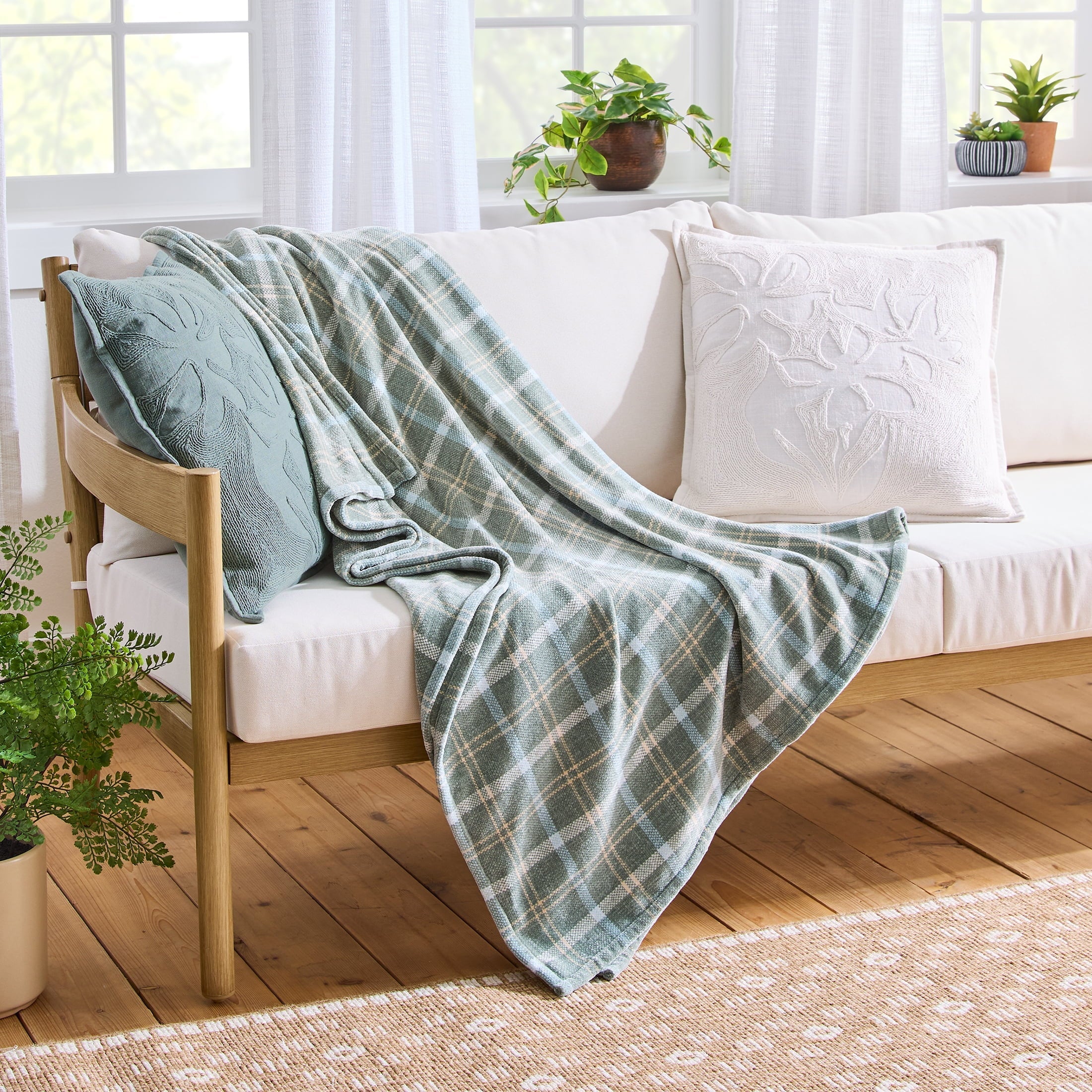 Decorative Knitted Woven Chenille Plaid Throw Blanket, Green River , 50x72 Inches - Cozy Fleece Throw Blanket for Couch & Bed - Default Title