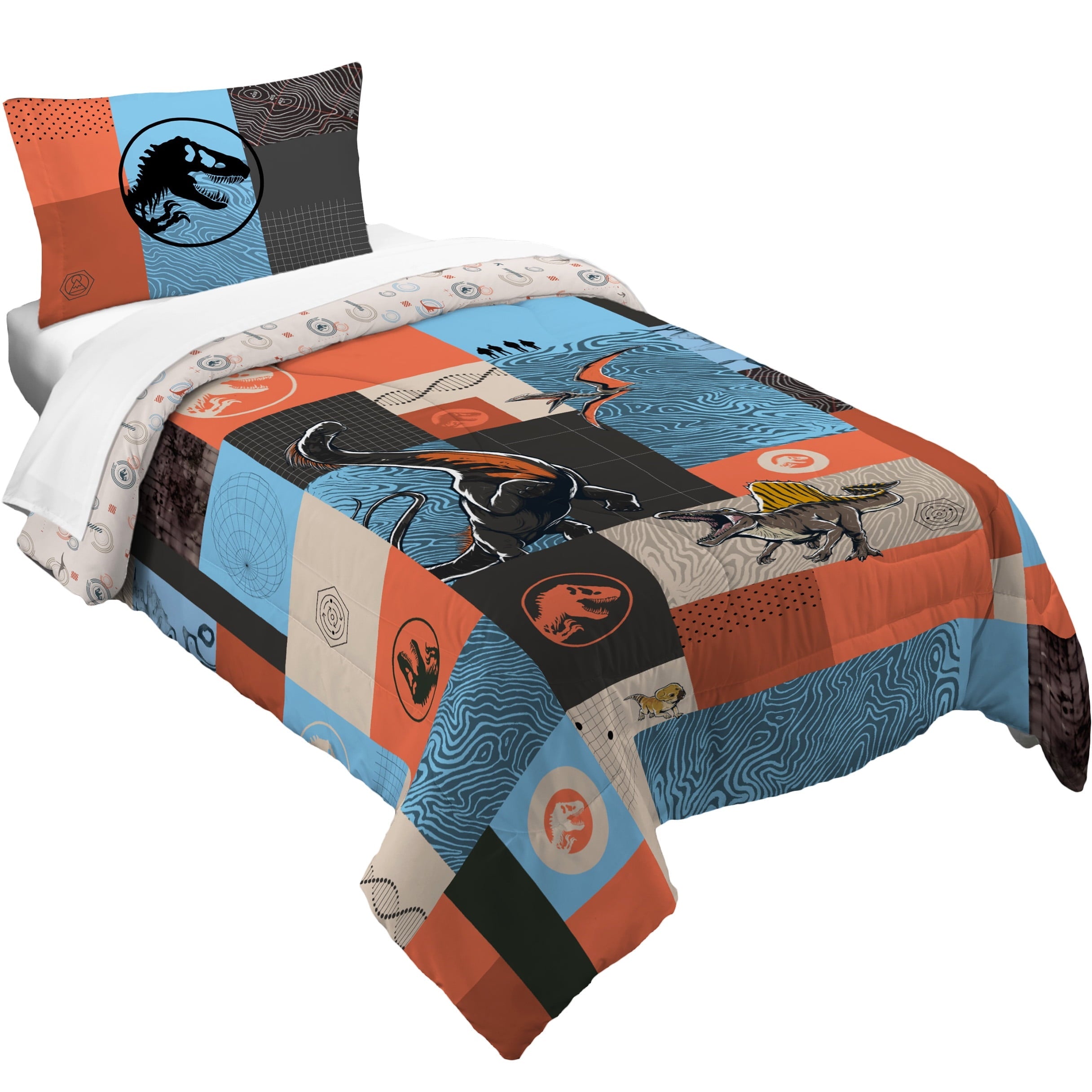 All-Season Kids 2 Piece Blue Orange Reversible Dinosaur Comforter and Pillowcase set, Twin/full - Hypoallergenic Ultra-Fluffy Quilt for Winter - Default Title
