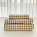 Cooling Sateen Sheet Set, Soft Brushed Microfiber Taupe Plaid Sheets, 4-Piece Brown Grid Set with Deep Pocket - Cooling Hotel Quality Bedding Sheets and Pillowcases - Default Title